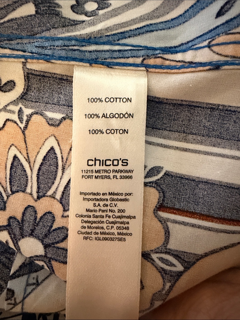 Chico's Blue Paisley Button-Down No Iron Shirt with Brown Accents - Picture 4 of 5